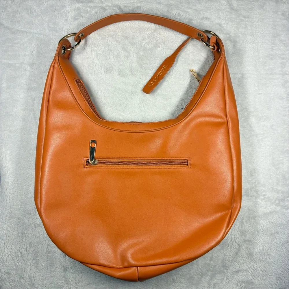 Alexis Bendel Burnt Orange Quilted Hobo Shoulder Bag Chevron Gold Ring Detail